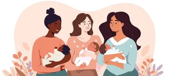 Illustration of mothers holding their babies